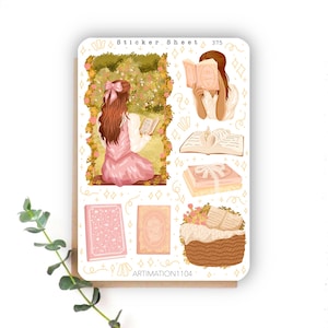 Foglio di adesivi "Letture romantiche primaverili" 375 / Bullet Journal, Scrapbook, Planner, Primavera, Cottage Core, Libri