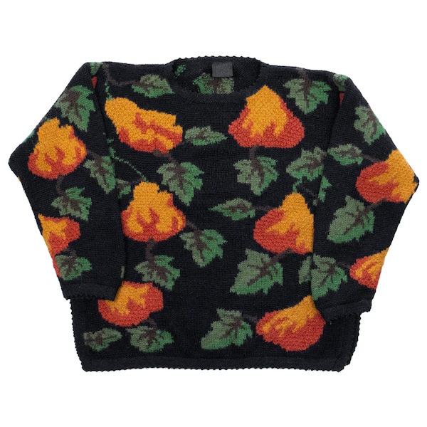 Vintage 90's Alpaca Wool Jumper Inca Size Medium / Pears Leaves Soft Cottagecore Sweater 1990s Made In Peru / 100% Wool