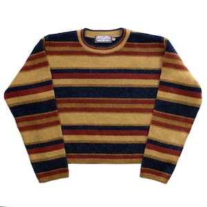 Size Small Vintage 80’s 90’s Striped Sweater Cropped / Orange Blue Yellow Striped Women’s Jumper