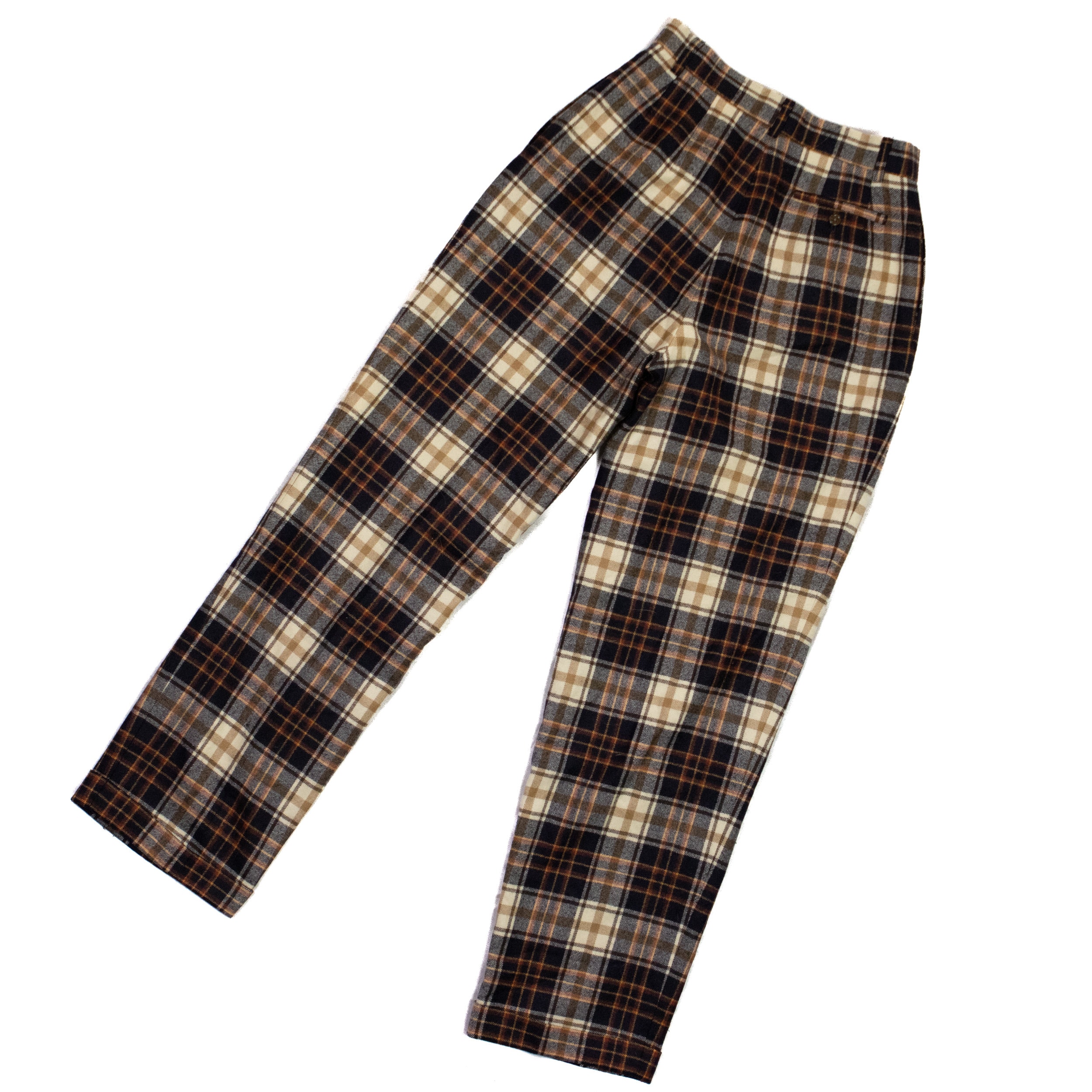 Size 25 Vintage Plaid Orange Brown High Waist Pants / Tartan