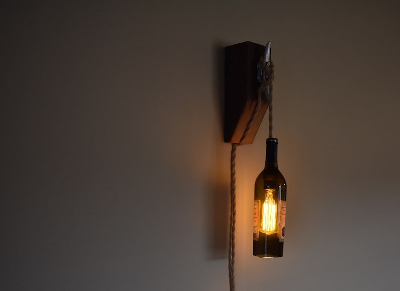 Wine Bottle Light, Wine Bottle Wall Sconce, Dark Wine Bottle Etsy