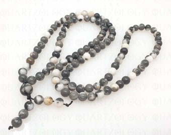 108 Mala Prayer Beads Zebra Jasper Necklace 6mm Beaded Bracelet Buddhism Tibetan Meditation