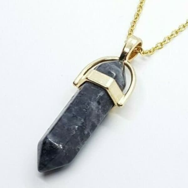 Black Tourmaline Necklace Pendant Hexagonal Obelisk Crystal Quartz Gold Chain