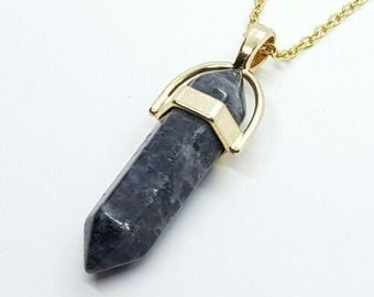 Black Tourmaline Necklace Pendant Hexagonal Obelisk Crystal Quartz Gold Chain