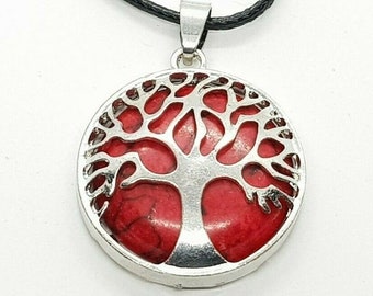 Collar Howlite Rojo Árbol de Cristal de la Vida Colgante Piedra Curativa Cadena de Piedras Preciosas