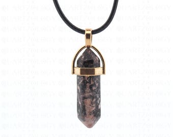 Rhodonite Necklace Quartz Pendant Healing Stone Gold Crystal Gemstone UK