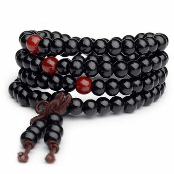 108 Mala Prayer Beads Natural Wood 6mm Black Red Buddhist - Etsy UK