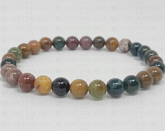 Pulsera de cuentas de piedras preciosas de ágata india natural con cristales curativos para chakras.
