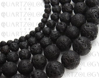 Black Volcanic Lava Stone Beads 6mm 8mm 10mm 12mm DIY Bracelet Jewellery Making Round