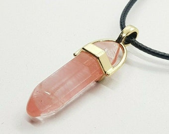 Cherry Stone Pendant Healing Quartz Necklace Pink Watermelon Red Gold Chakra Reiki