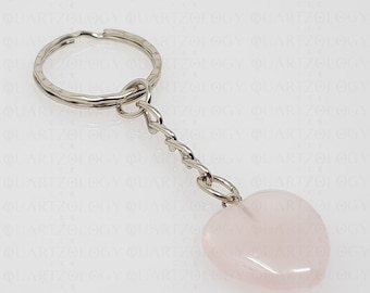 Natural Rose Quartz Heart Quartz Crystal Keyring Love Healing Gemstone Key Ring