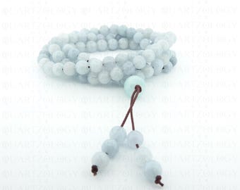 Angelite 108 Mala Prayer Beads Tibetan Necklace Handmade Healing Buddhism