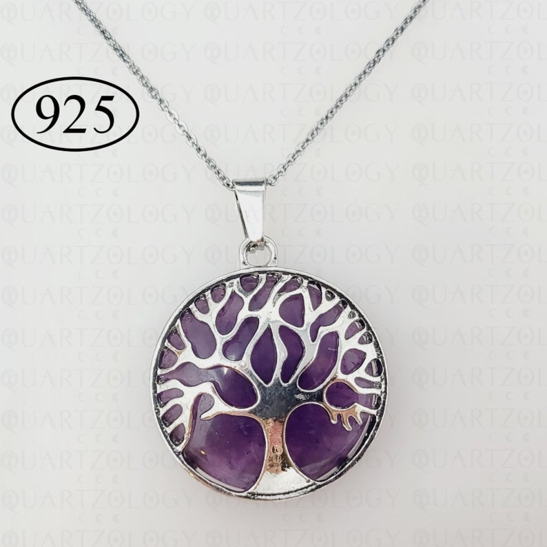 Collar de amatista con colgante de árbol de la vida de cristal, cadena de plata de ley 925 imagen 1