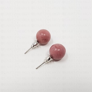 Pink Rhodonite Ear Rings Round Earring Spherical Womens Quartz Earrings