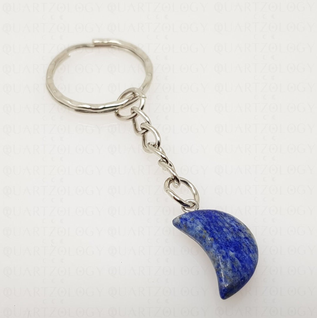 Lapis Lazuli Moon Keychain Quartz Crystal Keyring Healing Etsy