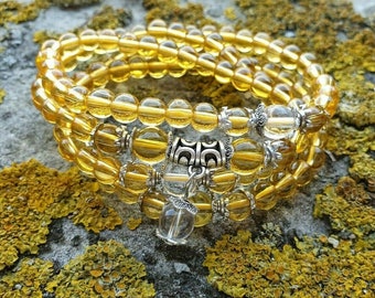 108 Mala Prayer Beads Natural Glass 6mm Yellow Sapphire Buddhist Tibetan Bracelet Necklace