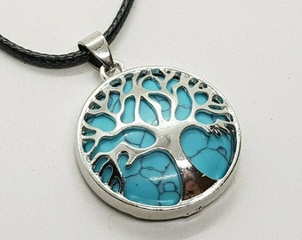 Collar con colgante redondo de cuarzo curativo con piedra preciosa del árbol de la vida para la ansiedad y los chakras.