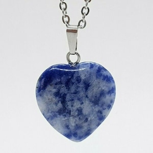 Sodalite Pendant Necklace Love Heart Quartz Crystal Healing Stone Silver Chain