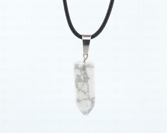 White Howlite Hexagon Necklace Natural Quartz Pendant Crystal Healing Point Cut UK
