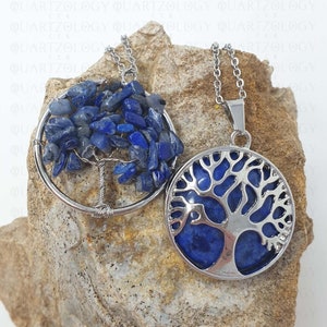 Lapis Lazuli Necklace Tree of Life Gift Set Crystal Pendant Healing Stone Chakra