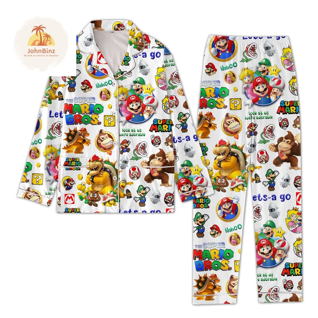 Mario Pajamas Set Super Mario Pajamas Mario Pyjamas Mario Etsy