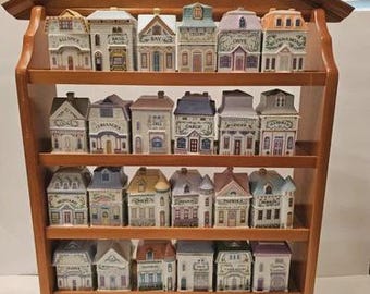 Vintage 1989 Lenox Spice Village Complete 24 Jar Set & Wooden Display Rack