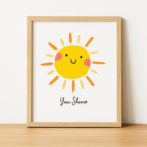 You Shine Printable Wall Art, Sunshine Kids Poster, Nursery Quote Print, Motivational Art for Children, Happy Sun Digital Download