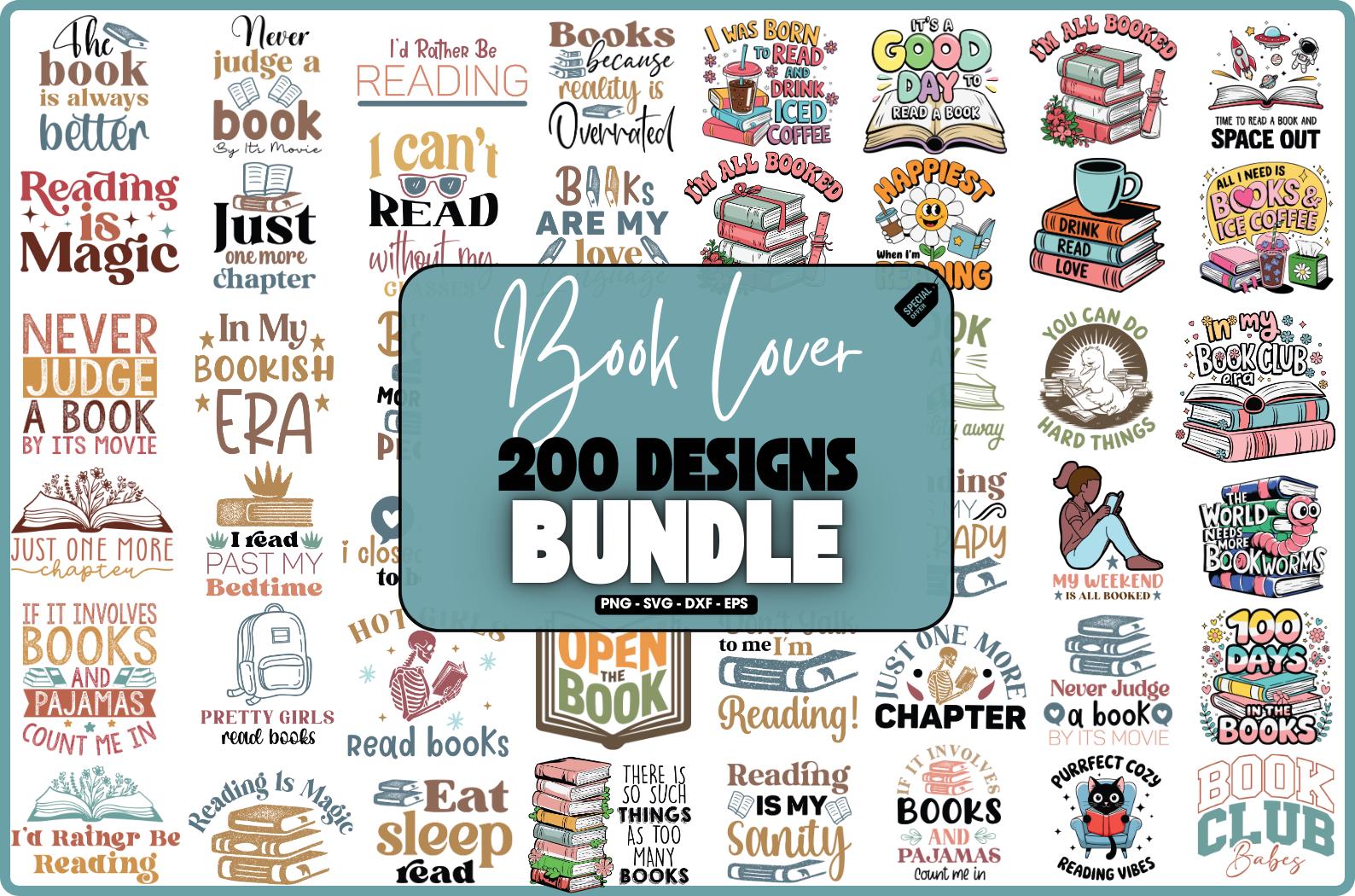 Book Lover SVG Bundle (200+ Designs), Bookish PNG, Reading SVG, Fantasy ...