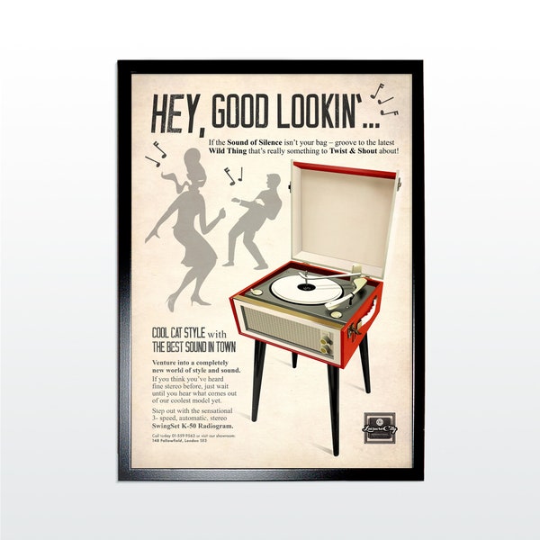 Vintage Advertising Poster: Record Player Hi-Fi. 1960s Retro Style Art Print (NOT FRAMED)