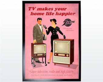 Vintage Advertising Poster: Television. 1950s Retro Style Art Print (NOT FRAMED)