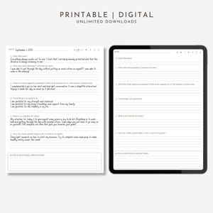 These Morning Journal Prompts have a Daily Affirmation, Gratitude List and Prompts for Goal Setting. These guided journal prompts for mindful mornings have extra space for your additional reflections and thoughts. These morning wellness routine prompts and shown in both printable pdf version and fillable digital pdf versions.