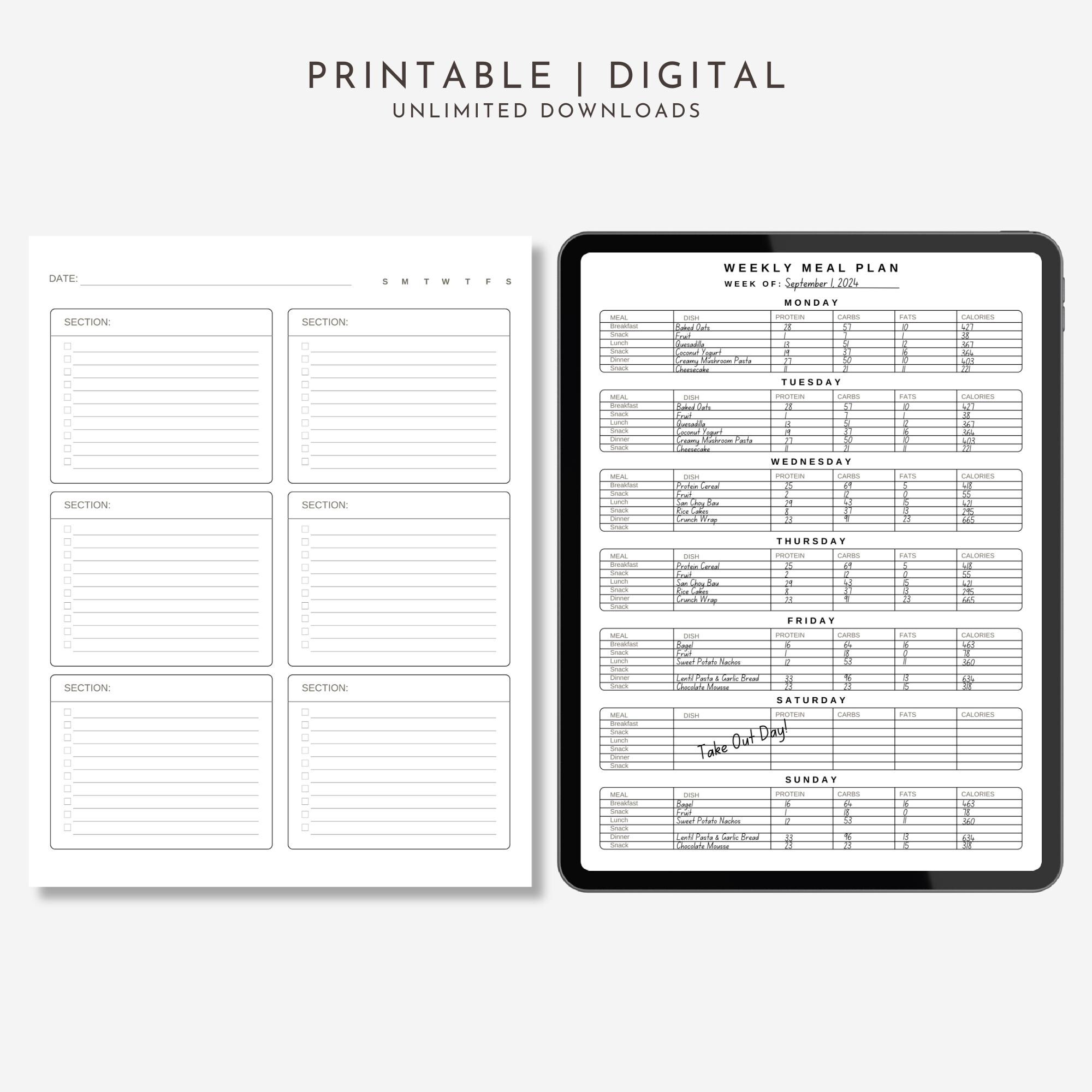 Printable Grocery List Weekly Meal Plan Template for Healthy Eating ...