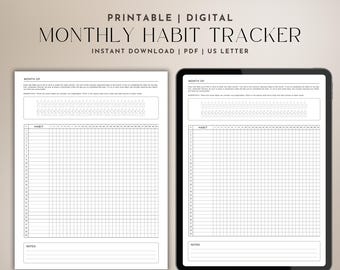 Minimalist Monthly Habit Tracker Printable Instant Download Daily Habits Checklist Self Care Tracker Water Intake Form Health Journey