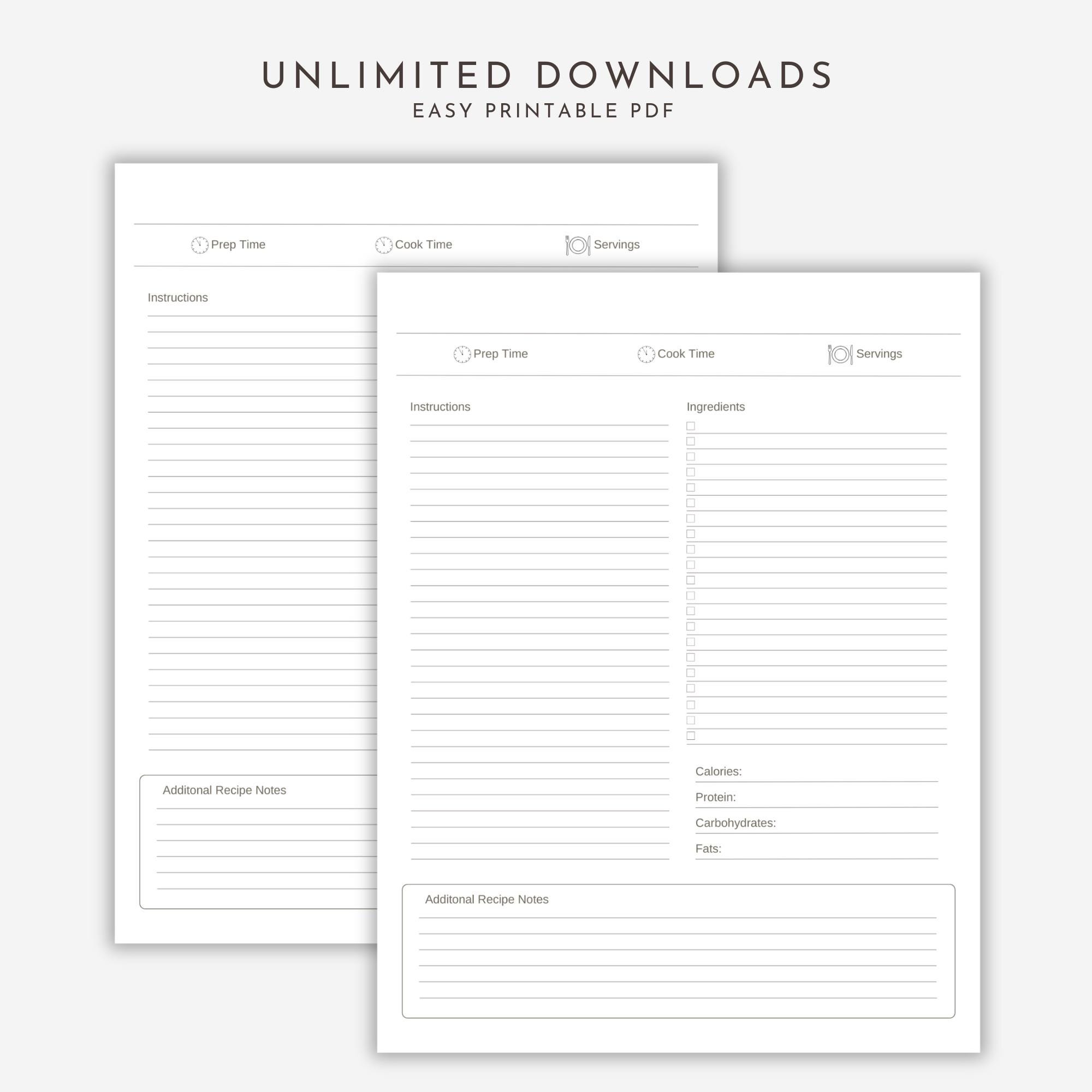 Printable Recipe Template for Meal Planning Recipe Sheet With Macro ...