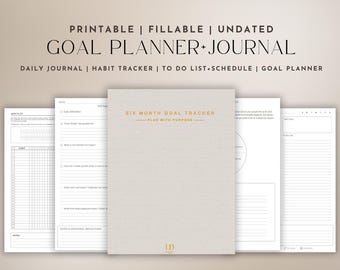 Goal Planner Monthly Habit Tracker Self Assessment Undated Printable Planner Wellness Journey Gratitude Prompt Success Journal