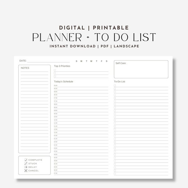 Landscape Planner Daily To Do List Printable Time Management for Efficient Planning for Remote Work Organization Template for Business Owner