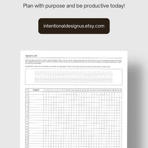 May include: Black and white printable habit tracker with a grid for 31 days. The tracker includes a section for a habit name, a section for notes, and a section for essential habits. The essential habits include sleep and water intake.