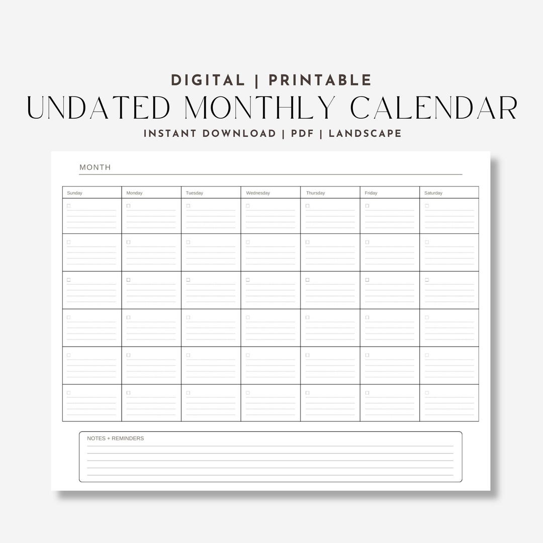 Lined Monthly Calendar Printable Blank Monthly Organizer for Efficient