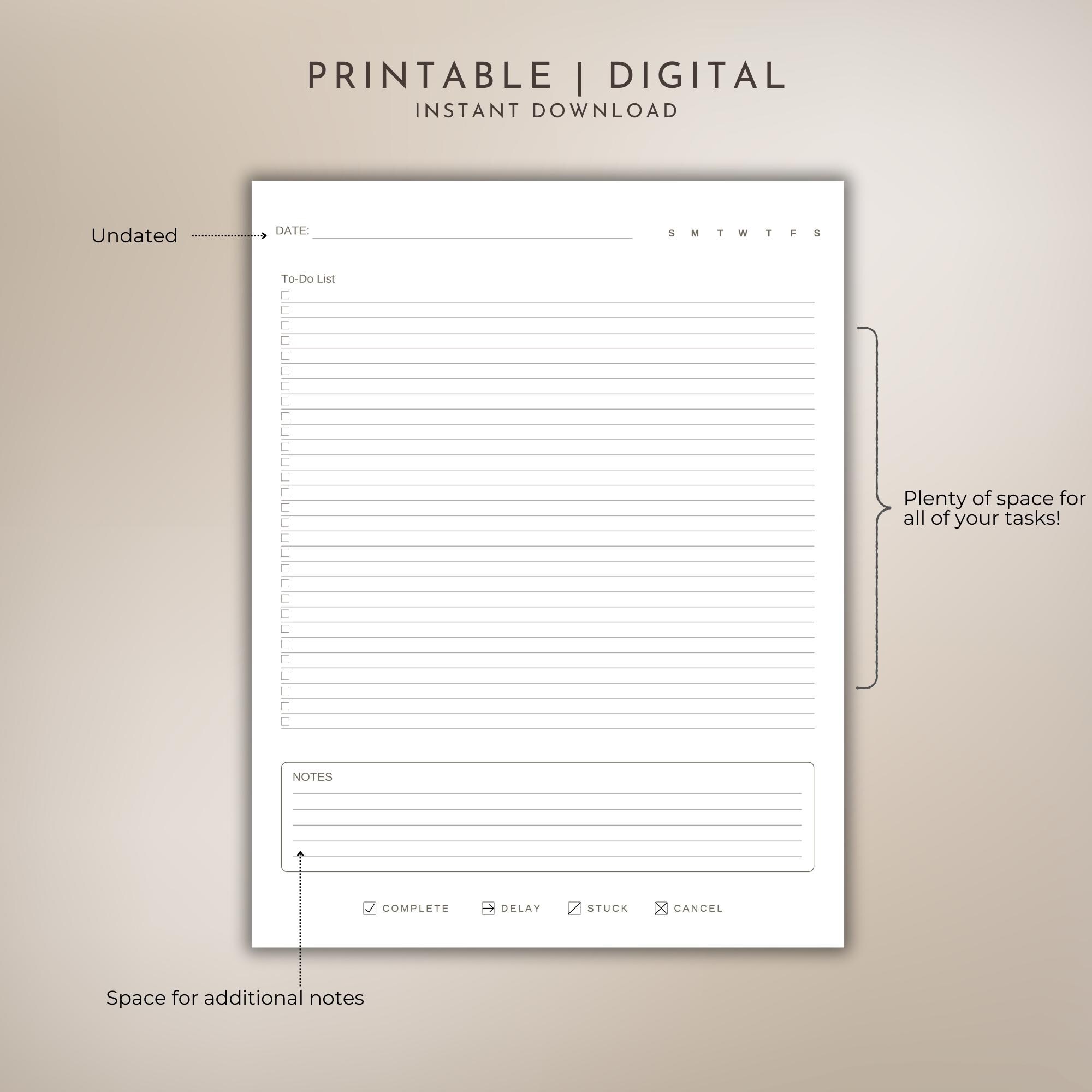 Simple Daily Task Tracker Printable to Do List Digital Template ...