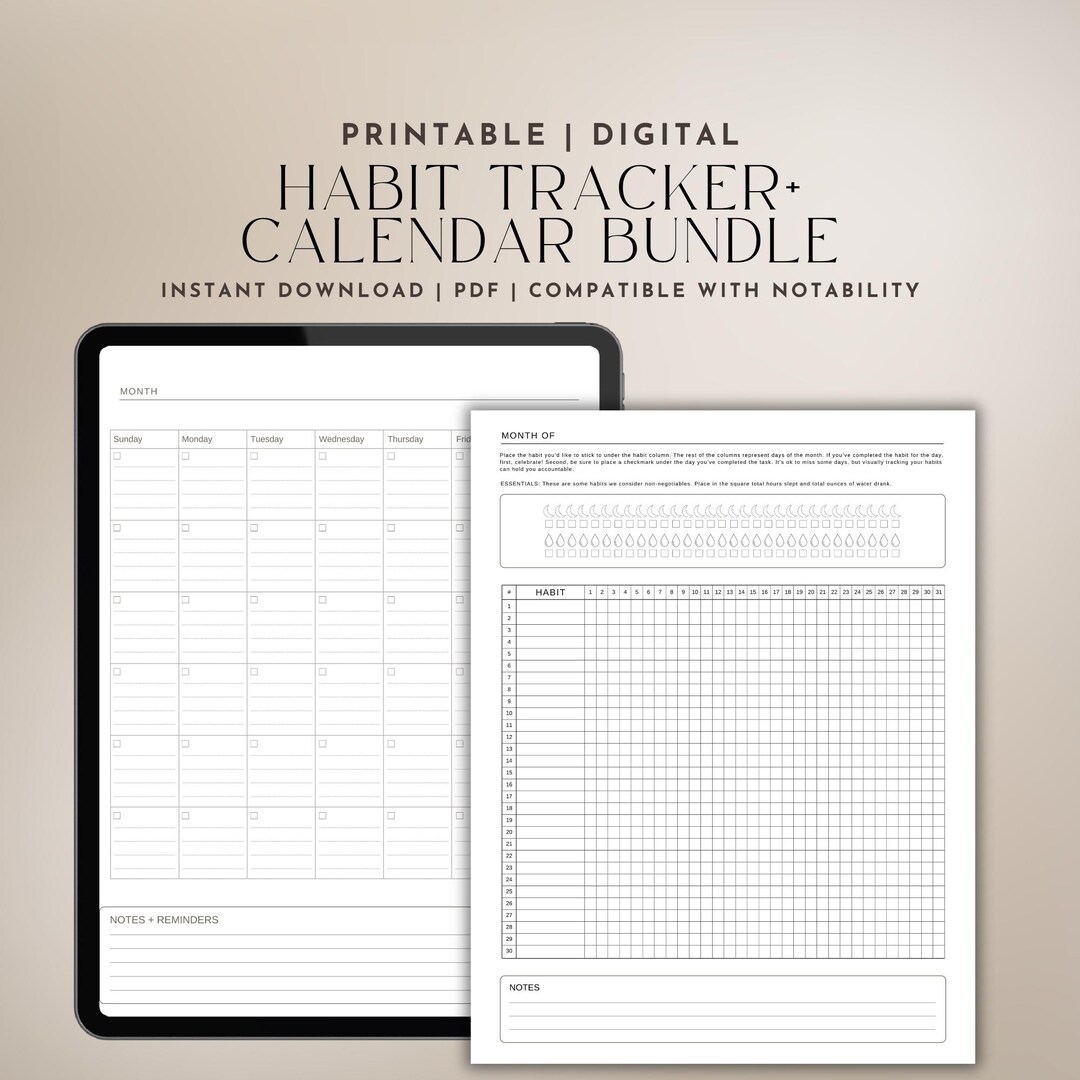 Monthly Desk Calendar With Habit Tracker Undated Printable PDF Month at ...