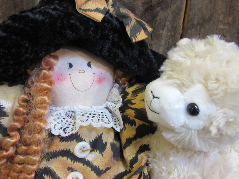 Whimsical Doll Toy Stuffed Llama Wooden Bench Friendship image 1