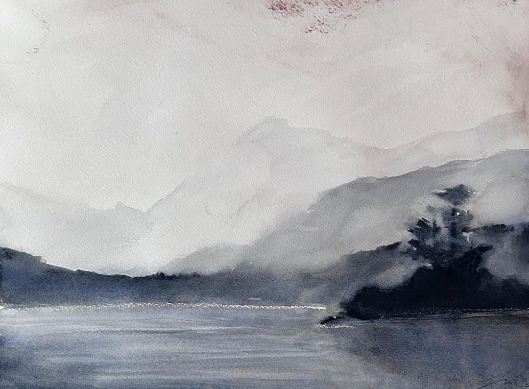 Original Misty Mountain Watercolor Painting - 14x11 Zen Landscape Art ...