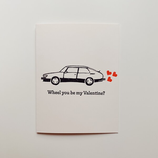 Saab 900 Note Card | hand carved and stamped blank greeting card