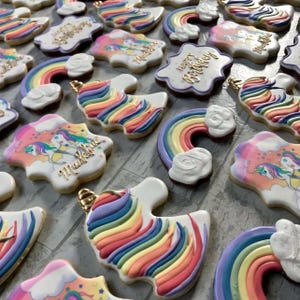 Einhorn Spritzgebäck mit Royal Icing | Geburtstags-Gastgeschenke, Babyparty-Plätzchen, kundenspezifische magische verzierte Leckereien