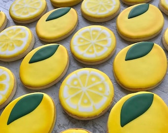 Lemon Slice Shortbread Cookies with Royal Icing | Wedding Cookies | Bridal Shower Favors | Tea Party Treats | Citrus Engagement Cookies