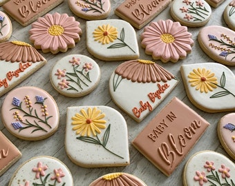 Baby in Bloom Cookies | Pink Floral Baby Shower Cookies | Custom Baby Shower Favors | Elegant Girl Baby Shower Cookies | Bright Side Bakery