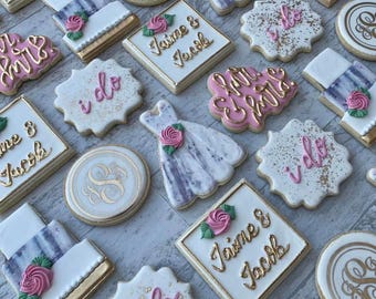 Elegant Wedding Shortbread Cookies | Custom Wedding Cookies | Bridal Shower Favors | Engagement Dessert Table | Luxury Decorated Cookies