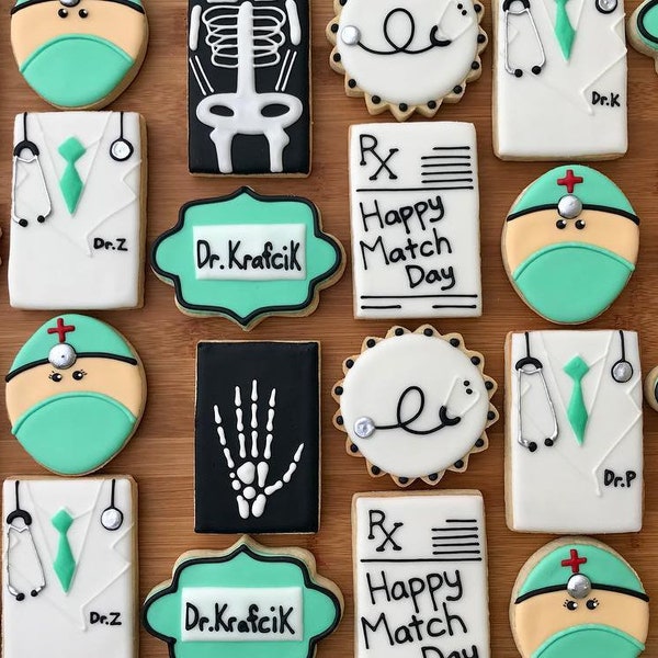 Doctor Nurse Hospital Healthcare Match Day Medical Medical Student Stethoscope Decorated Custom Personalized Sugar Shortbread Cookies Gift