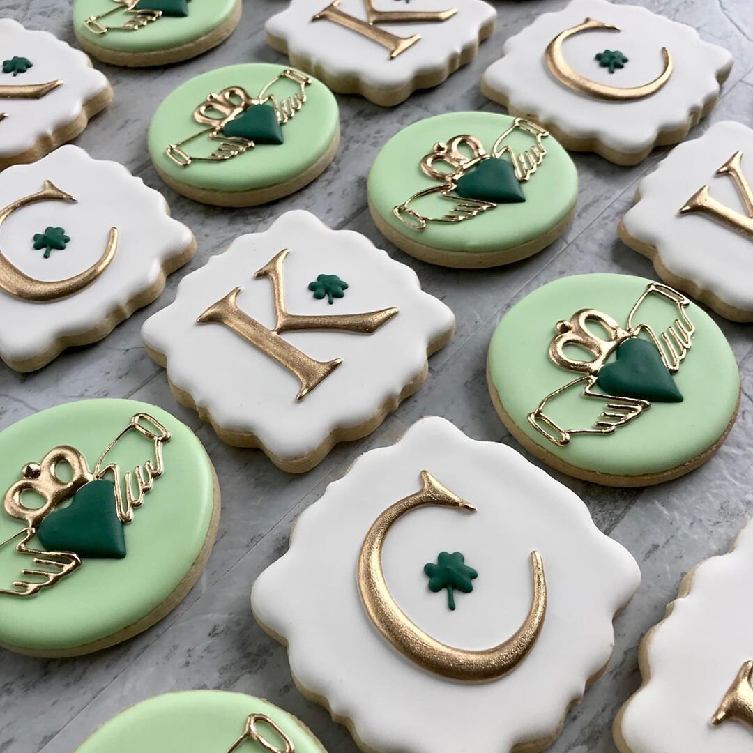 Claddagh Gold Monogram Cookies St. Patrick's Day Cookies Irish Wedding & Engagement Cookies Custom Initial Shortbread Cookies