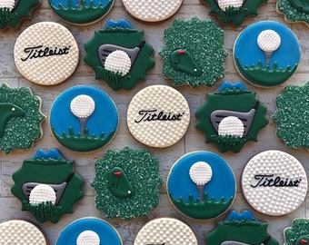 Golf Green & Gold Ball Shortbread Cookies with Royal Icing